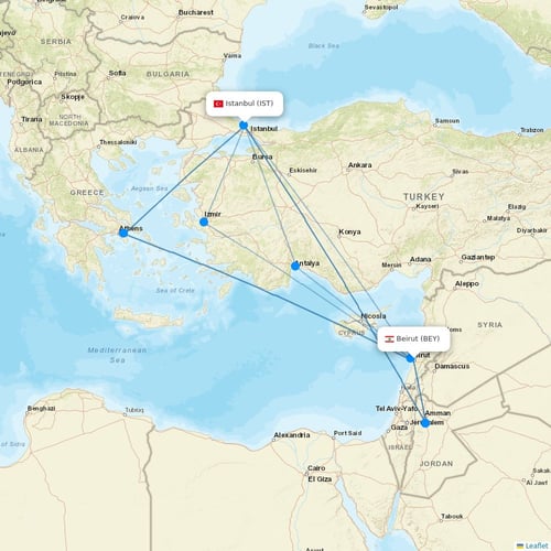 Middle East Airlines flights between Beirut and Istanbul