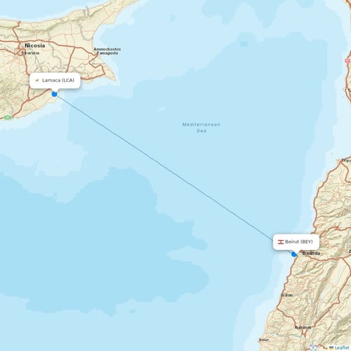 Middle East Airlines flights between Beirut and Larnaca