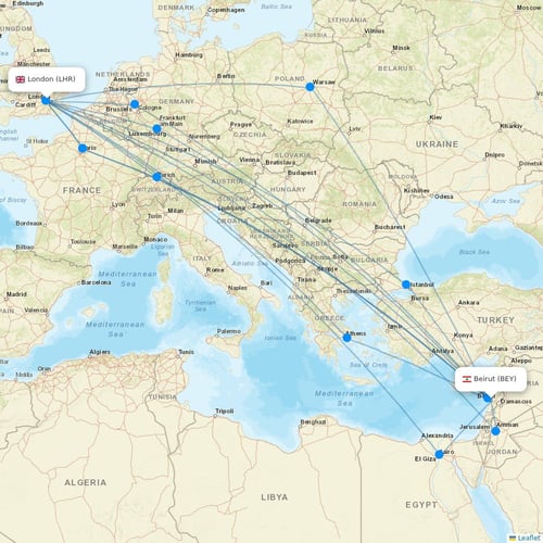 Middle East Airlines flights between Beirut and London