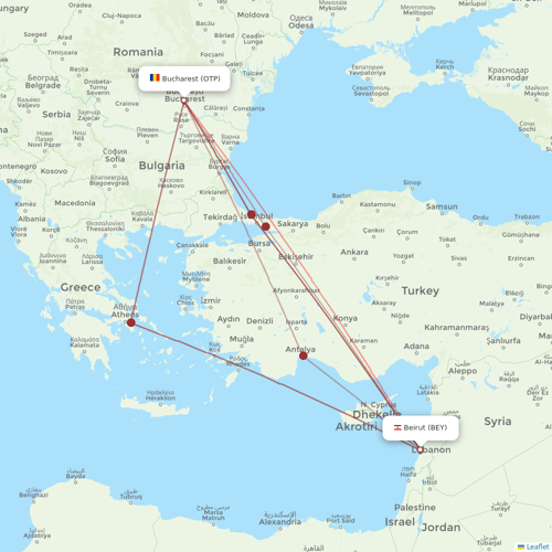 TAROM flights between Beirut and Bucharest
