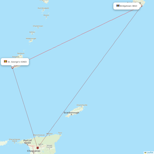 Caribbean Airlines flights between Bridgetown and St. George's