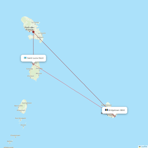 Caribbean Airlines flights between Bridgetown and Saint Lucia