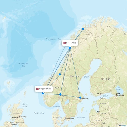 Wideroe flights between Bergen and Bodo