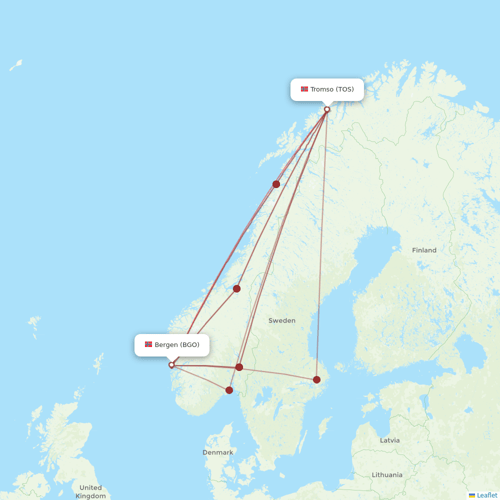 Wideroe flights between Bergen and Tromso