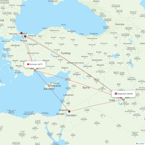 Iraqi Airways flights between Baghdad and Antalya
