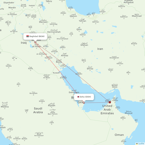 Qatar Airways flights between Baghdad and Doha