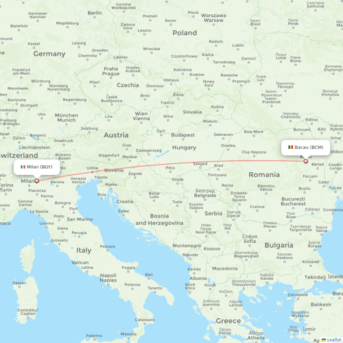 SA Express flights between Milan and Bacau