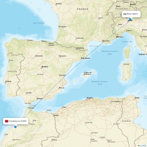 Air Arabia Maroc flights between Milan and Casablanca