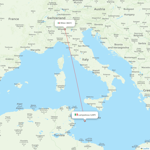 SA Express flights between Milan and Lampedusa