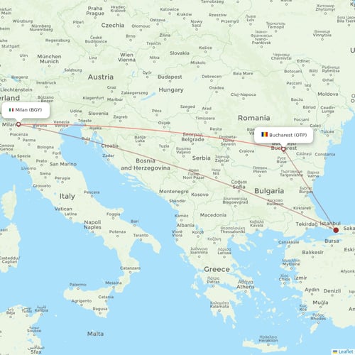 Wizz Air Malta flights between Milan and Bucharest