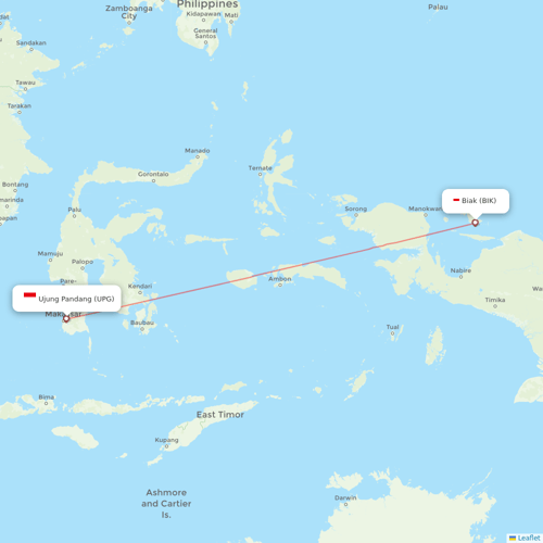Sriwijaya Air flights between Biak and Ujung Pandang