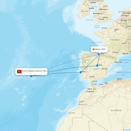 Azores Airlines flights between Bilbao and Ponta Delgada (Azores)