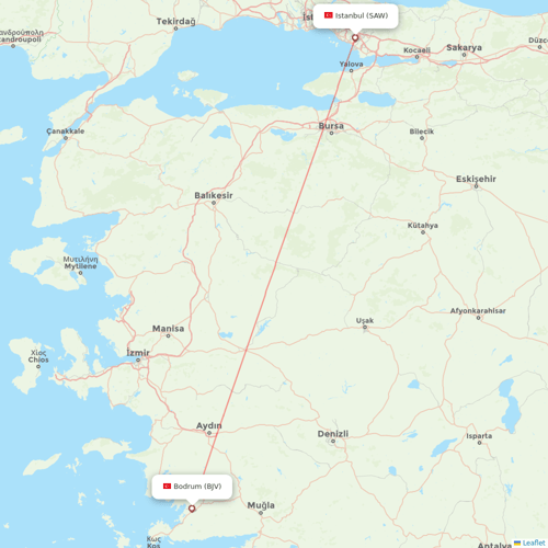 Pegasus flights between Bodrum and Istanbul
