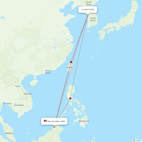 Jin Air flights between Kota Kinabalu and Seoul