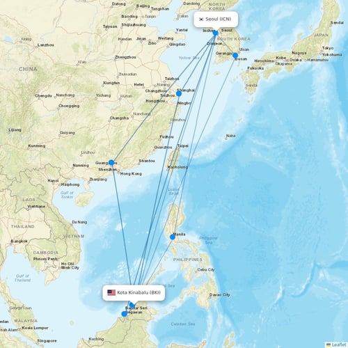 Jin Air flights between Kota Kinabalu and Seoul