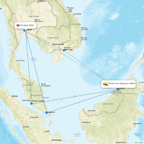 Royal Brunei Airlines flights between Bangkok and Bandar Seri Begawan