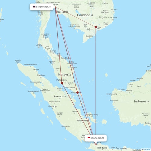Thai Airways International flights between Bangkok and Jakarta