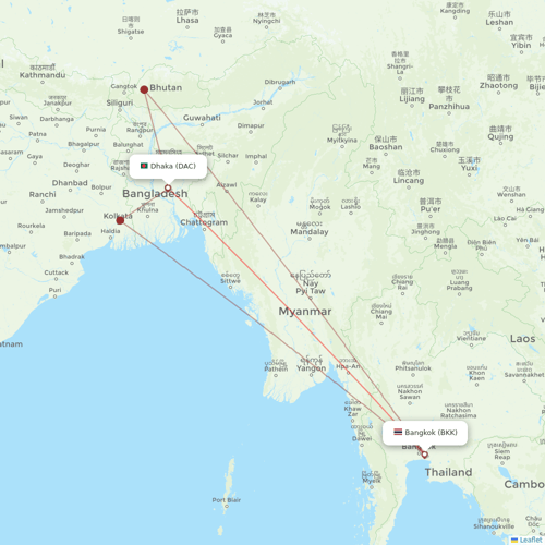 Drukair flights between Bangkok and Dhaka