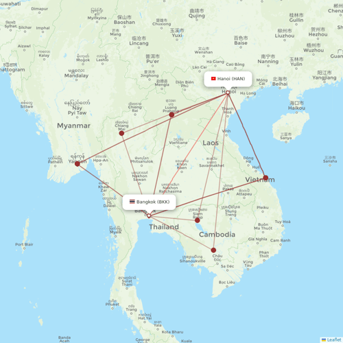 Vietnam Airlines flights between Bangkok and Hanoi