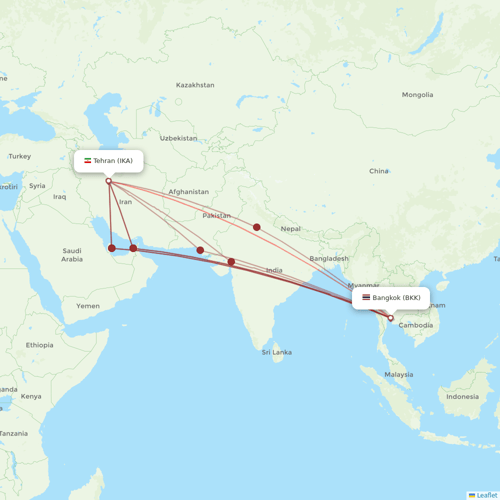 Mahan Air flights between Bangkok and Tehran
