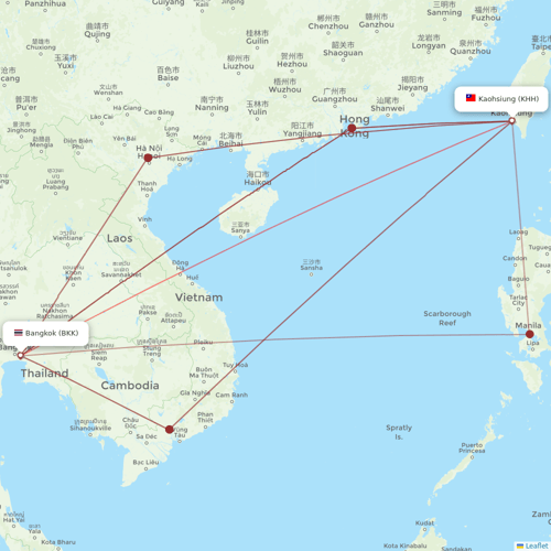 China Airlines flights between Bangkok and Kaohsiung
