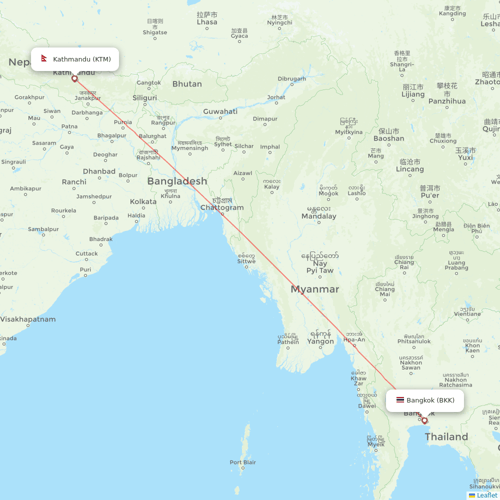 Nepal Airlines flights between Bangkok and Kathmandu