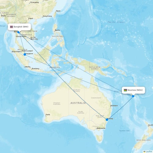 Aircalin flights between Bangkok and Noumea