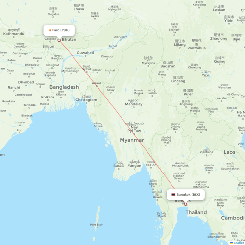 Drukair flights between Bangkok and Paro