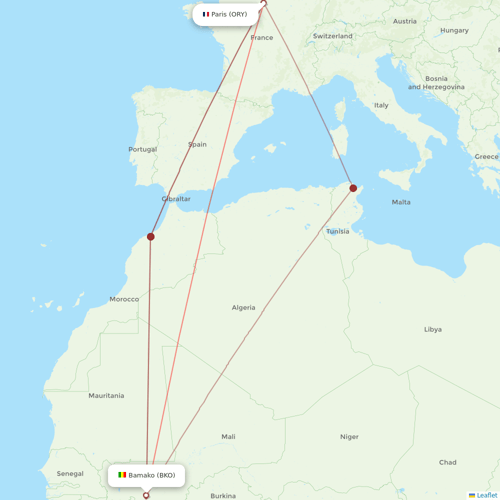 Corsair flights between Bamako and Paris