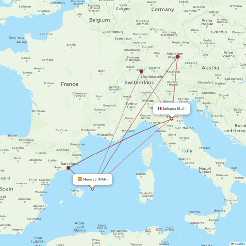 Neos flights between Bologna and Menorca