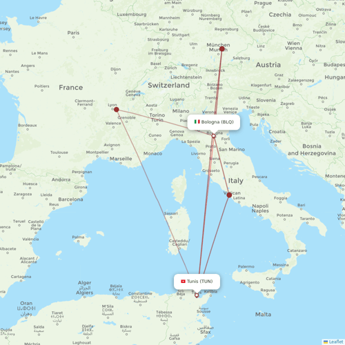 Tunisair flights between Bologna and Tunis