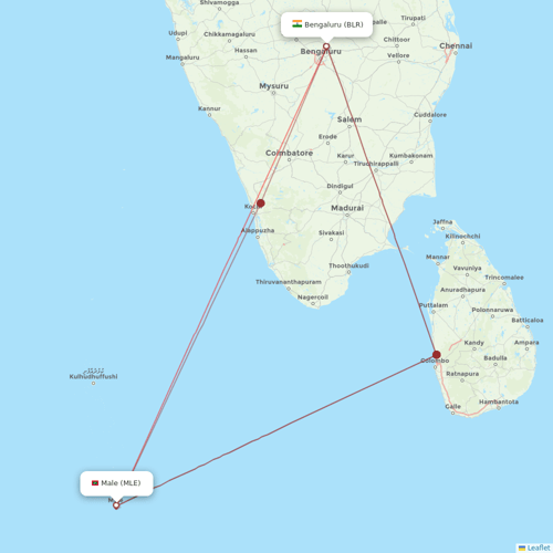 Maldivian flights between Bengaluru and Male
