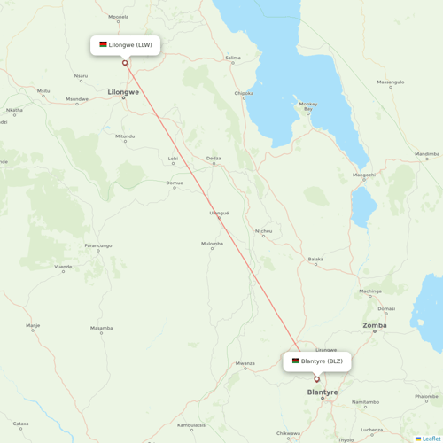 Ethiopian Airlines flights between Blantyre and Lilongwe