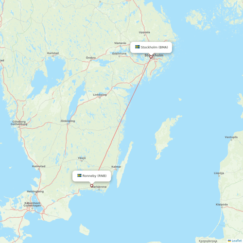 Braathens Regional Airlines flights between Stockholm and Ronneby