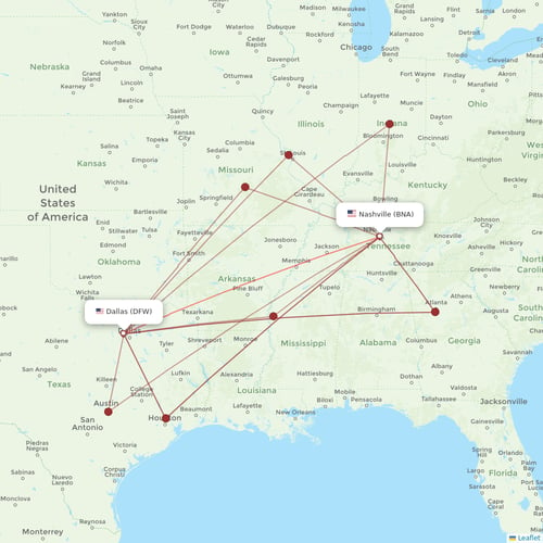 American Airlines flights between Nashville and Dallas