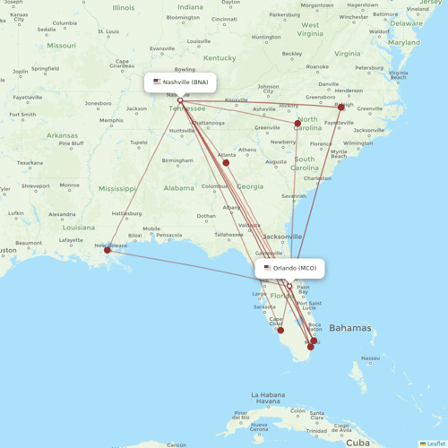 Spirit Airlines flights between Nashville and Orlando