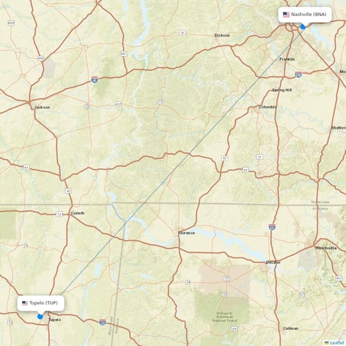 Contour Aviation flights between Nashville and Tupelo
