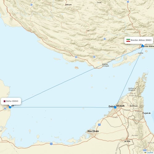 Iran Air flights between Bandar Abbas and Doha