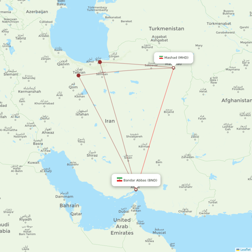 Iran Airtour flights between Bandar Abbas and Mashad
