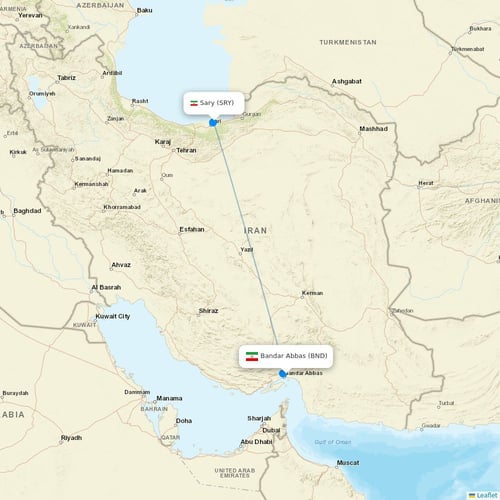 Qeshm Air flights between Bandar Abbas and Sary