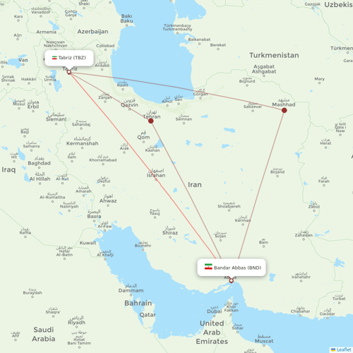 Qeshm Air flights between Bandar Abbas and Tabriz
