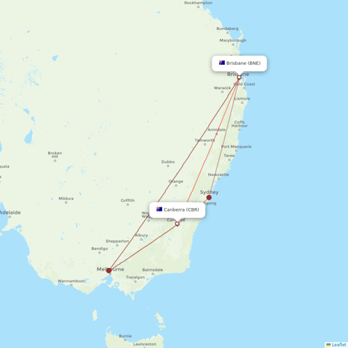 Qantas flights between Brisbane and Canberra