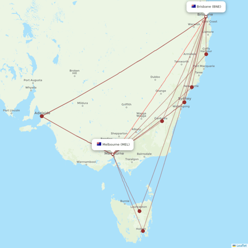 Qantas flights between Brisbane and Melbourne