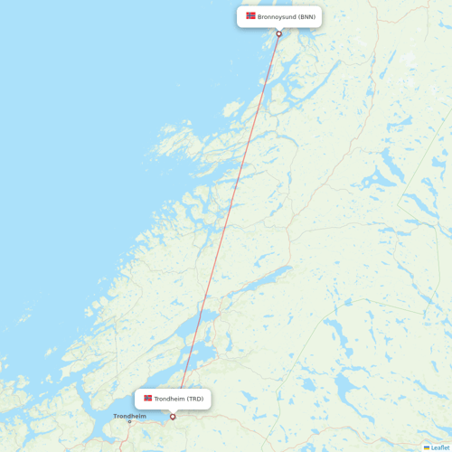 Wideroe flights between Bronnoysund and Trondheim