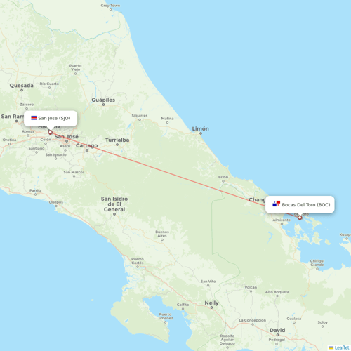 SANSA Regional flights between Bocas Del Toro and San Jose