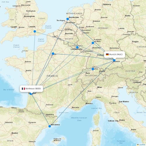 Med View Airlines flights between Bordeaux and Munich