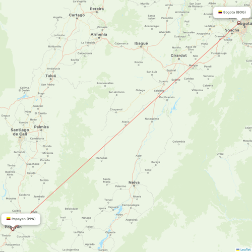 EasyFly flights between Bogota and Popayan