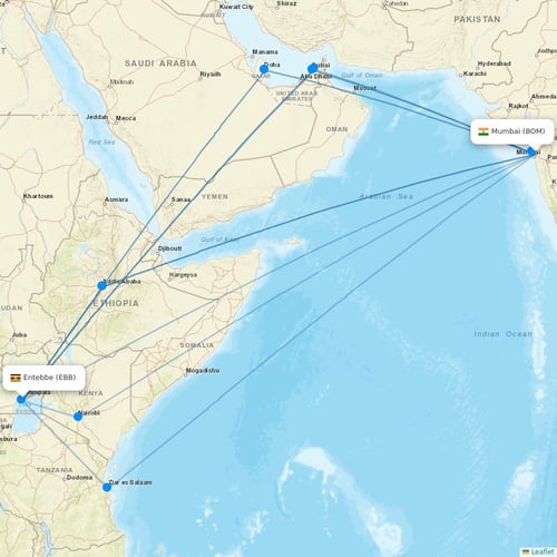 UTair-Express flights between Mumbai and Entebbe