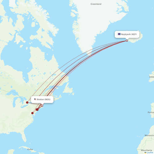 Icelandair flights between Boston and Reykjavik