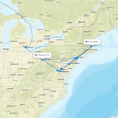 JetBlue Airways flights between Boston and Pittsburgh